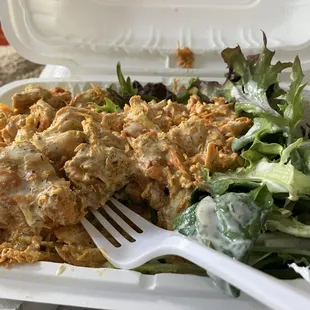 Also a huge amount of chicken and rice with salad. Very happy. Great to share or pig out on your own. Very satisfying.