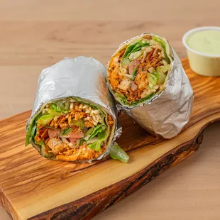 The wrap with fries is shawarma style, while the one with rice is burrito style--choose your favorite!