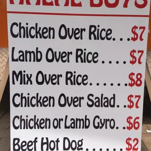 a menu for halal boys