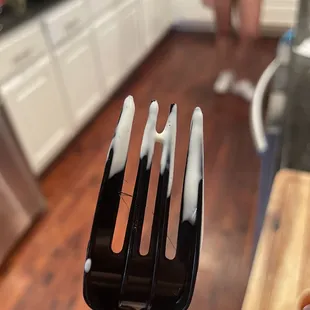 Hairs on my fork from the sauce