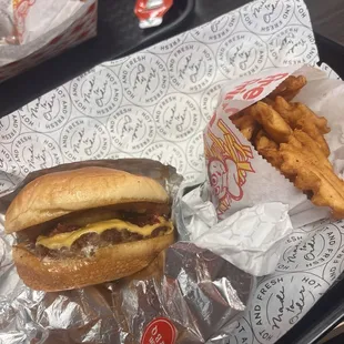 BBQ Burger and Waffle Fries