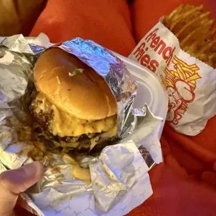 Signature Triple Beef Patty Cheeseburger &amp; Fries (waffle)