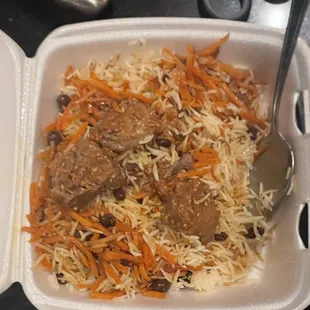 Beef over rice dish