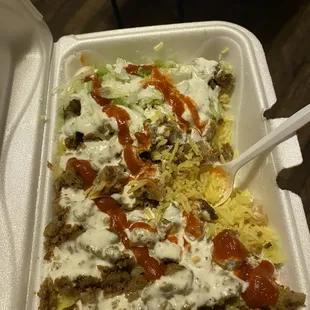 a portion of the dish in a styrofoam container