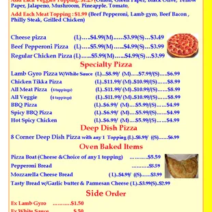 Pizza Menu