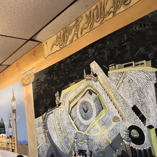 a mural in a restaurant