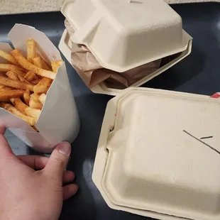 Take out (two sandwiches) plus large fries