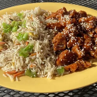 Popcorn chicken with fried rice