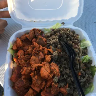 Combo over salad with $2 extra meat. (No rice or other stuff).