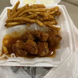 Boneless wings were  would order again! Fries tasted amazing.