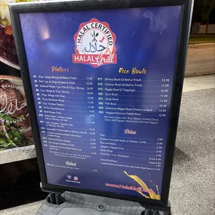 the menu for the restaurant