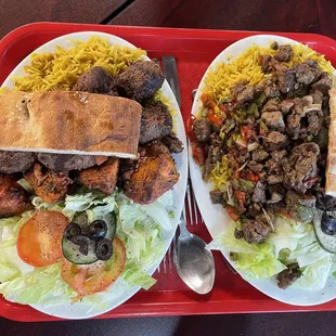 Chicken and lamb platter, lamb over rice