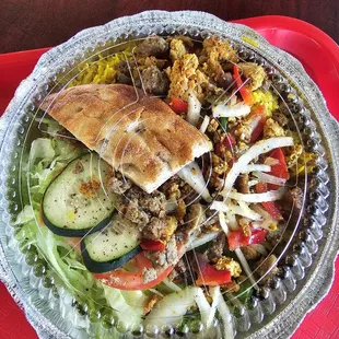 Lamb and chicken over rice