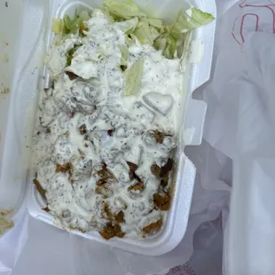 Chicken and lamb over rice