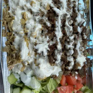 Combination Chicken and Gyro Over Rice Plate