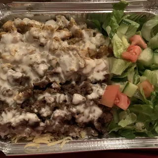 Combination Chicken and Gyro Over Rice Plate