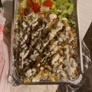 Combination Chicken and Gyro Over Rice Plate