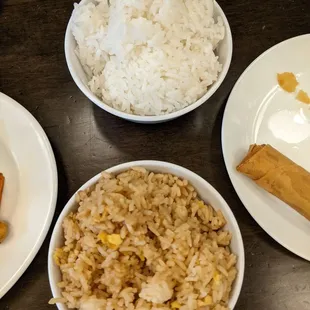 Steamed rice and fried rice.