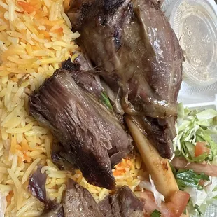 Lamb shank with babaganoush and salad