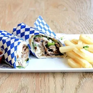 a plate of fries and a sandwich