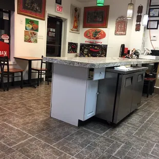 a kitchen and dining area