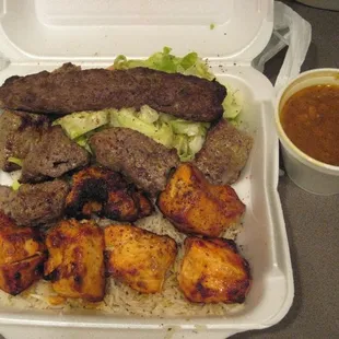 ground beef, lamb, and chicken kabab
