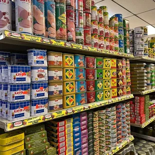shelves of canned food