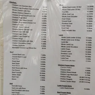 Meat prices menu Jul-2021. Their prices are higher then comparable stores. They also don't provide their prices on the phone.