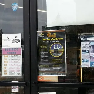 a sign in the window