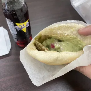 Falafel sandwich and shani cola