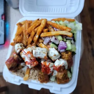 "Kofta" platter. Putting the undercooked mystery meat in quotes. Terrible