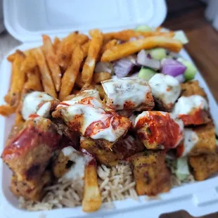 "Kofta" platter. Putting the undercooked mystery meat in quotes. Terrible