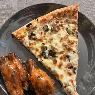 Supreme pizza and mango habenero wings