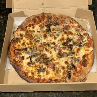 Pepperoni and mushroom pizza