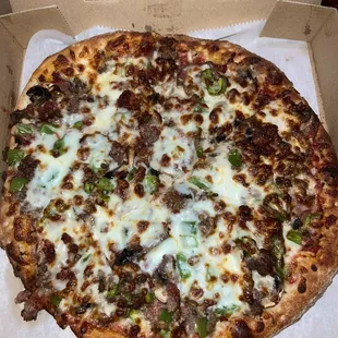 Supreme small pizza with no black olives