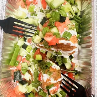 Samosa Chaat- 3 pieces of big bursting flavors in your mouth.  Love it with both the green especially the red sauce.  Highly recommend