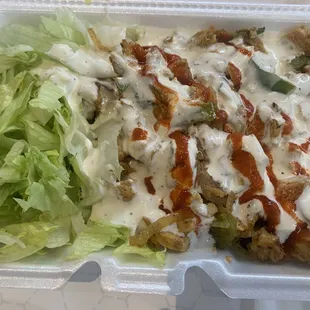 Chicken Rice Platter with Hot Sauce