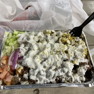 Combination over Rice (Lamb Gyro &amp; marinated grilled chicken)