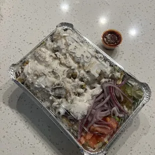 a container of food on a table
