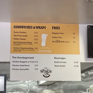 Sandwich, wraps, fries, drinks and other menu.