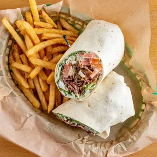 a wrap and french fries