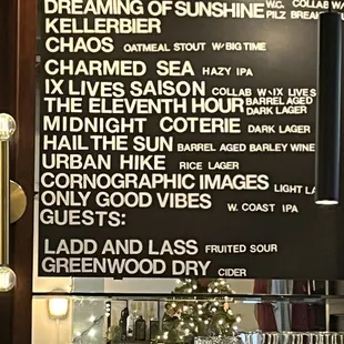 Beer menu