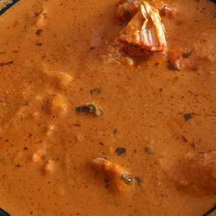 Butter Chicken - so good.  Buttery smooth flavorful sauce. Large slightly dry chunks of white chicken breast.  No option to use dark meat...