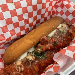 Chicken parm on a gluten free sub