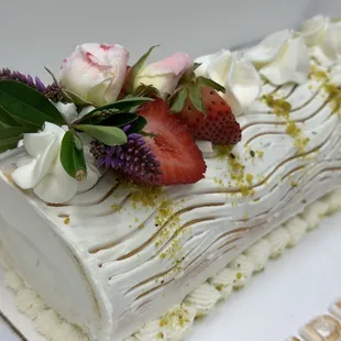 Pistachio Strawberry Rolette Cake