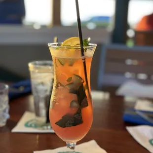 a drink on a table