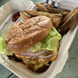 Mahi mahi sandwich combo (drink included). Tasty but quite messy. Nice alternative to a beef burger.