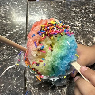 Rainbow shaved ice with sprinkles