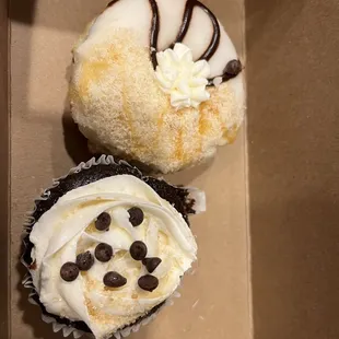 Caramel blondie donut and cookie dough cupcake