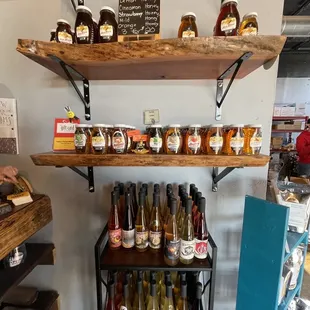 shelves of honey and other products